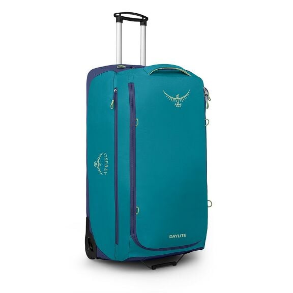 Side view of Daylite Wheeled Duffel in the color Blue Spikemoss Alkaline