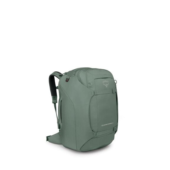 Side image of the Osprey Sojourn Porter Travel Pack 60 in the color Koseret Green