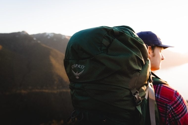 Standing atop Mt. Storm King in Olympic National Park after a sunset hike supported by the Osprey Aether Plus 70 pack.